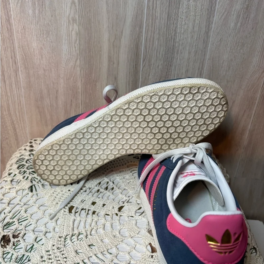 Adidas Gazelle Blue Suede and Pink Stripes Sneakers